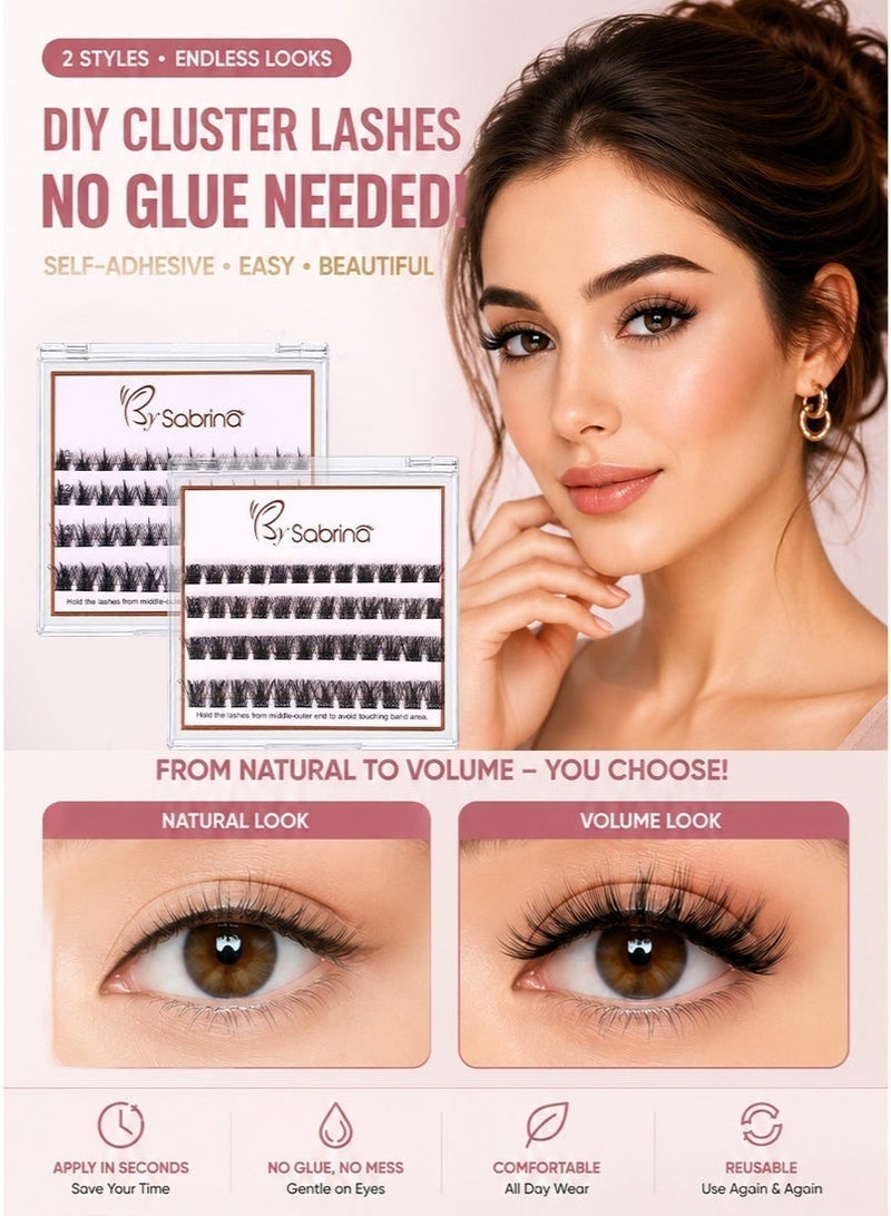 BY SABRINA 98 PCS Self Adhesive Eyelashes Clusters Kit Lash Clusters DIY False Eyelashes D Curl Pre Glued with Tweezers for Beginners, Press On Glueless Lash Extension Kit 10 to 16mm, No Glue Needed No Remover No Residue，Reusable Beginner Friendly Natural Look Wispy 3 Seconds - Image 2