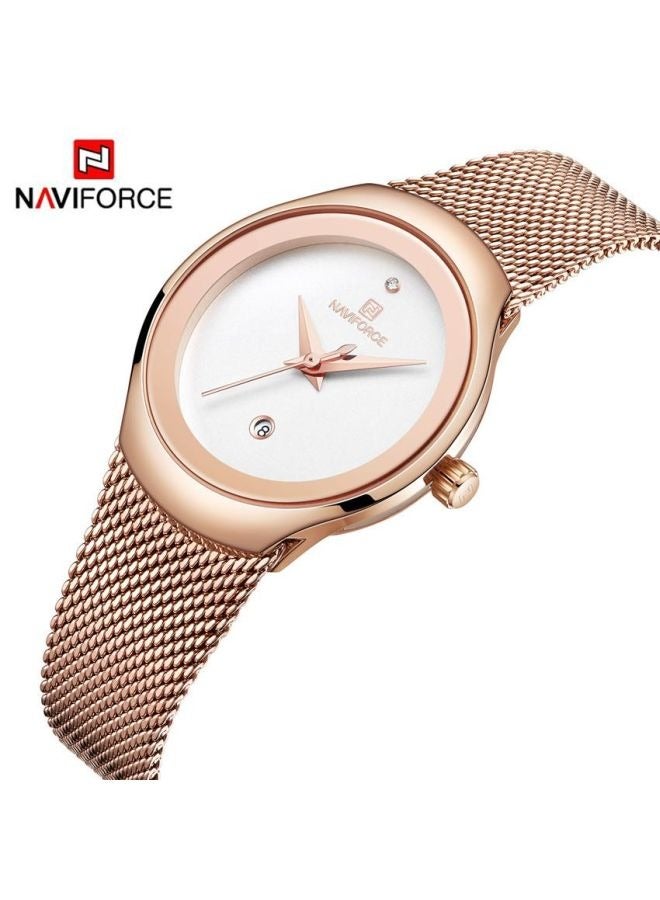 نافيفورس ساعة NAVIFORCE النسائية العصرية المقاومة للماء مع تاريخ تناظري وسوار شبكي من الفولاذ المقاوم للصدأ وحركة كوارتز NF5004 - Image 1