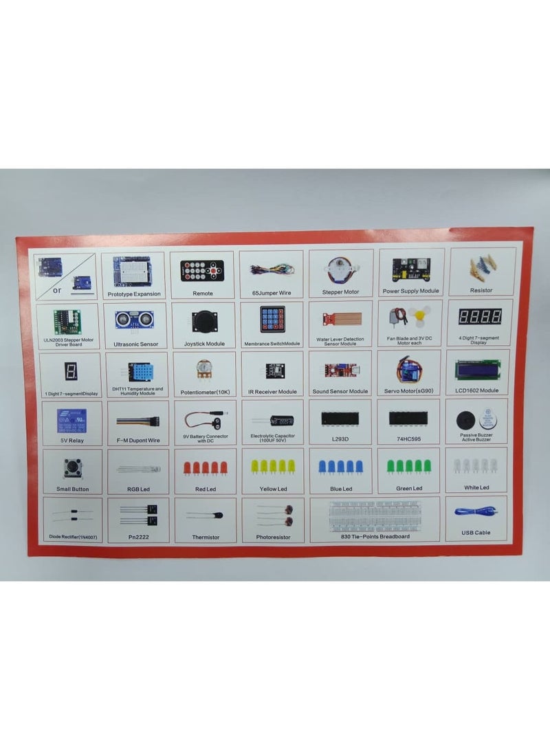 Complete Arduino Starter Kit with Sensors, Modules, Breadboard, Jumper Wires, LEDs & Components – Ideal for DIY Projects & Electronics Learning - Image 3