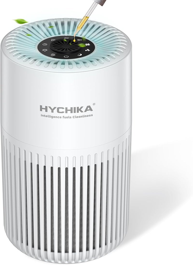 hychika مُنقِّي الهواء لغرفة النوم المنزلية - منقي هواء حقيقي من نوع H13 HEPA للتخلص من الدخان والغبار وحبوب اللقاح وفرو الحيوانات الأليفة (بصوت منخفض 20 ديسيبل)، مزود بـ 3 أوضاع إضاءة، 3 سرعات، وظيفة توقيت، ووظيفة إضافة رائحة عطرية. - Image 1