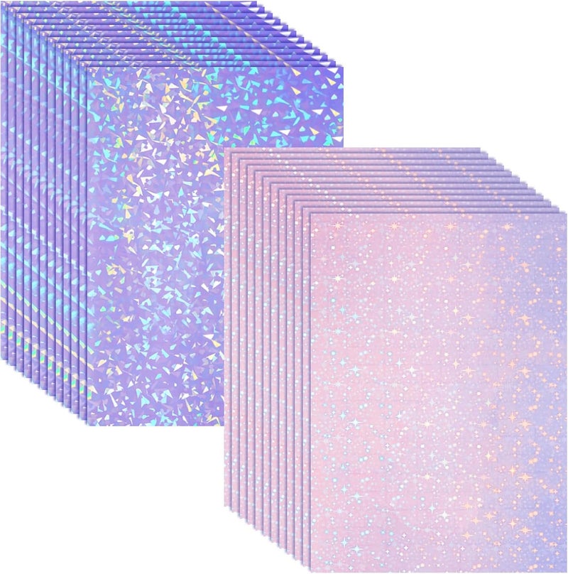 Clabby 36 Sheets Holographic Sticker Paper A4 Vinyl Holographic Laminate Sheets Self Adhesive Waterproof Transparent Film, 11.7 x 8.3 inches(Gem, Star) - Image 1