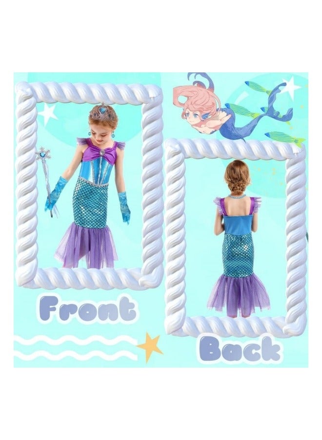 GGEROU Mermaid Princess Dress Up,Girls Mermaid Dress,Girls Party Cosplay,Princess Birthday Dress,Kids Costume Cosplay,Mermaid Skirt+Accessories  - Image 4