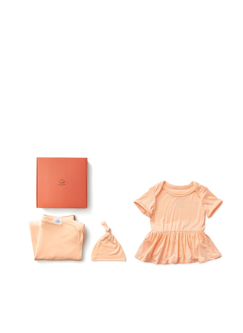 Anvi Baby Anvi Baby Bamboo Onesie Dress New Born Gift Set- Girls Peach 