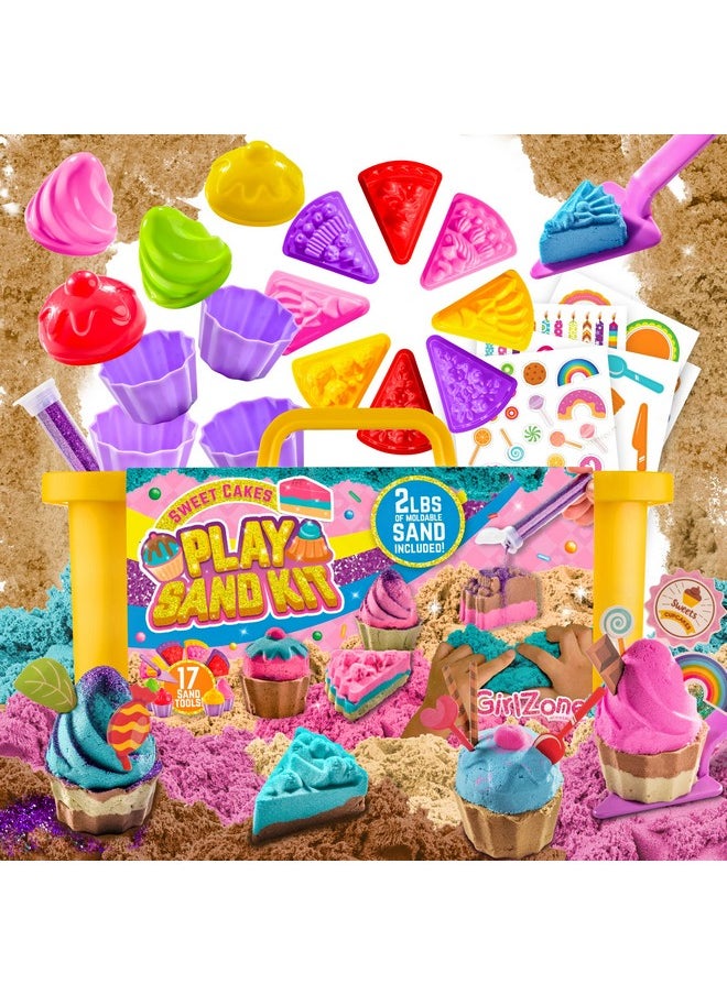 جيرل زون مجموعة رمل قابلة للتشكيل من Sweet Cakes - رمل 2 رطل و17 أداة صندوق رمل للأطفال الصغار من سن 3 إلى 5 سنوات  - Image 2