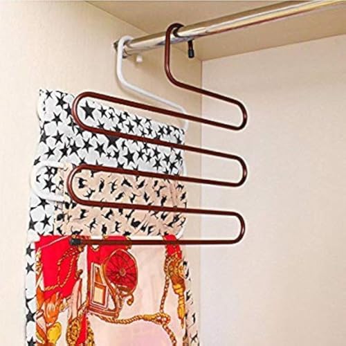 Everbuy Iron Stainless Steel s Multi-Layered Pants Rack, Pants Hanger Rack Multifunction S-Type Magic Pants Rack Lengthened (Multicolor, Pack of 6) - Image 1
