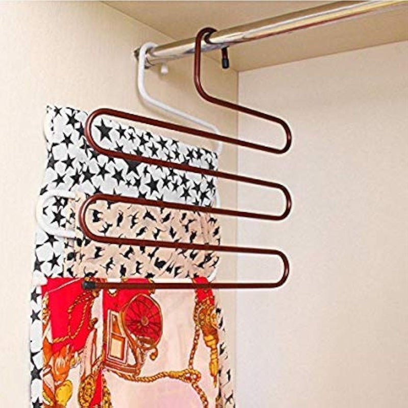 Everbuy Iron Stainless Steel s Multi-Layered Pants Rack, Pants Hanger Rack Multifunction S-Type Magic Pants Rack Lengthened (Multicolor, Pack of 6) - Image 3