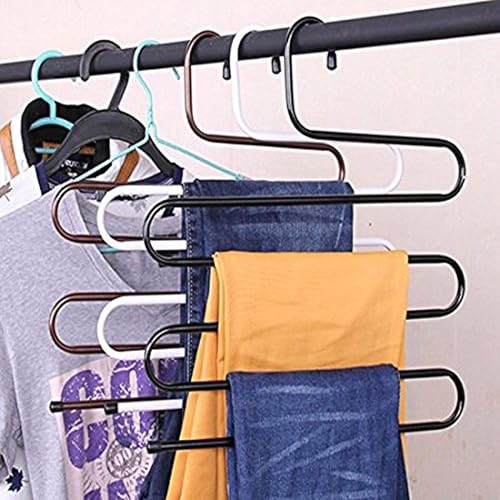 Everbuy Iron Stainless Steel s Multi-Layered Pants Rack, Pants Hanger Rack Multifunction S-Type Magic Pants Rack Lengthened (Multicolor, Pack of 6) - Image 5