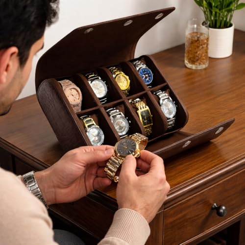 essart 8-Slot Travel Watch Roll – Premium PU Leather Organizer for Men & Women – Portable Scratch-Resistant Watch Storage Case for Travel & Collectors - Image 2