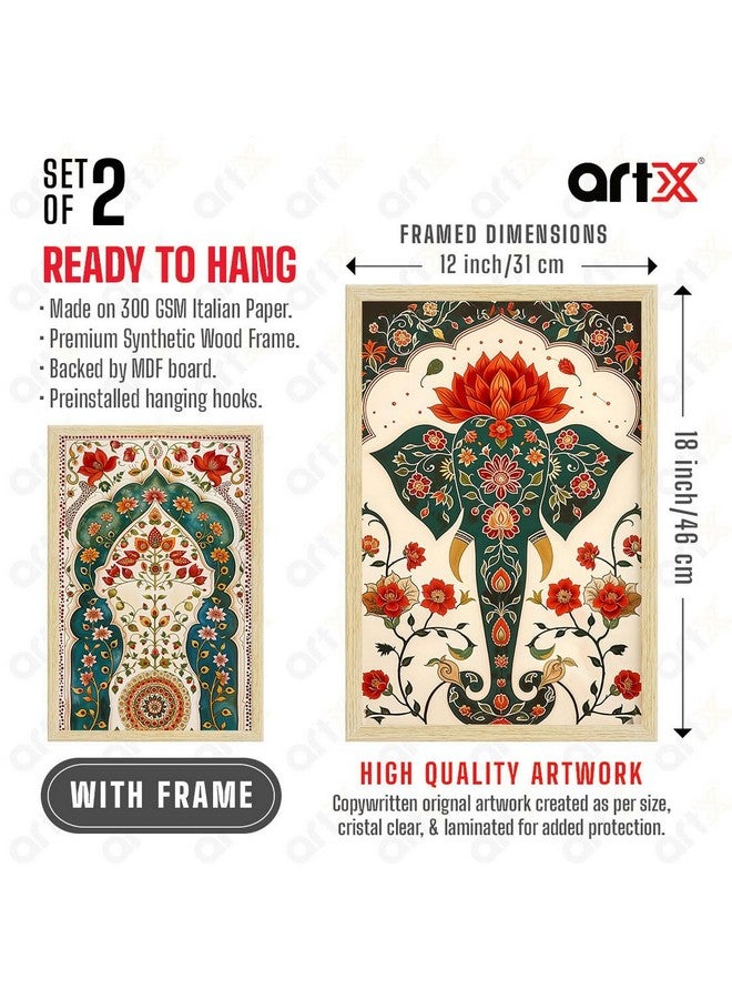 ArtX لوحات مدهوباني الورقية من ArtX مع إطار لتزيين المنزل، لوحة جدارية لغرفة المعيشة، متعددة الألوان، إطارات بلون الخشب الطبيعي، 12.0x18.0 بوصة، مجموعة من 3 - Image 2
