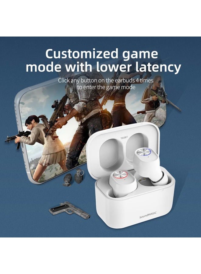 SoundMAGIC T60BT True Wireless Earphones in Ear Bluetooth Headphones with Microphone HiFi Stereo Sports Earbuds Waterproof White - Image 3