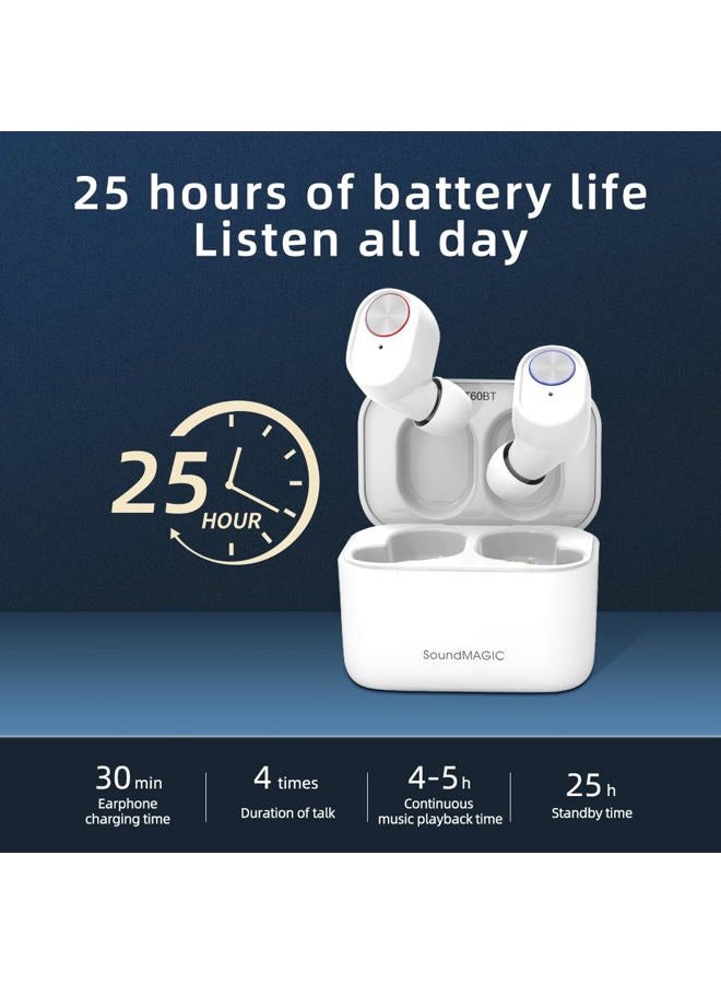 SoundMAGIC T60BT True Wireless Earphones in Ear Bluetooth Headphones with Microphone HiFi Stereo Sports Earbuds Waterproof White - Image 5