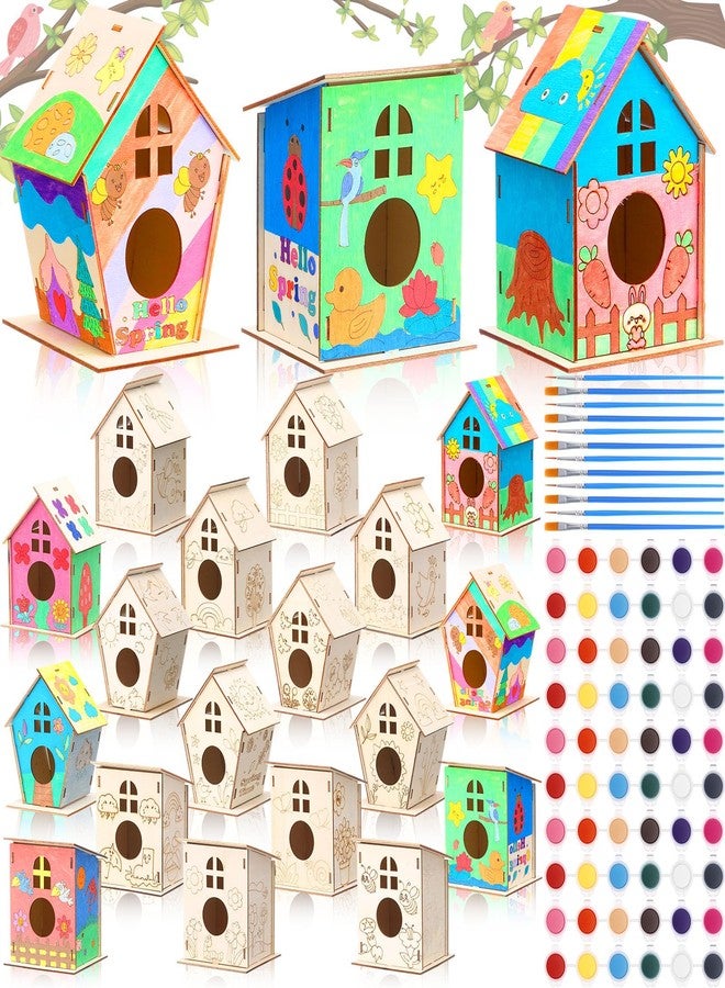 Qunclay 18pcs DIY Birdhouse Kit to Build and Paint Unfinished Wooden Bird House Wood Arts Craft with Colorful Painting Pens DIY Craft Project Kits for Spring Summer Party Favors - Image 1