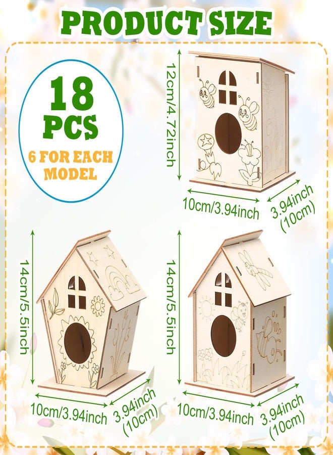 Qunclay 18pcs DIY Birdhouse Kit to Build and Paint Unfinished Wooden Bird House Wood Arts Craft with Colorful Painting Pens DIY Craft Project Kits for Spring Summer Party Favors - Image 2