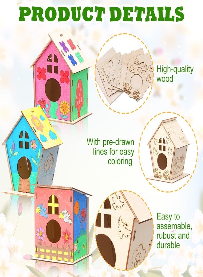Qunclay 18pcs DIY Birdhouse Kit to Build and Paint Unfinished Wooden Bird House Wood Arts Craft with Colorful Painting Pens DIY Craft Project Kits for Spring Summer Party Favors - Image 3