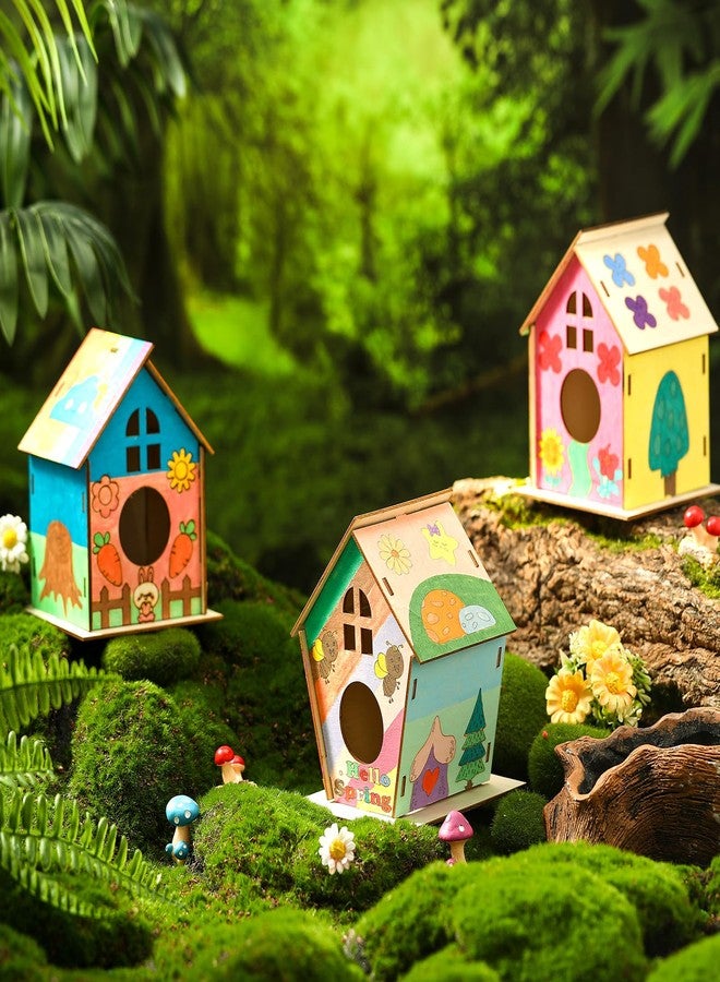 Qunclay 18pcs DIY Birdhouse Kit to Build and Paint Unfinished Wooden Bird House Wood Arts Craft with Colorful Painting Pens DIY Craft Project Kits for Spring Summer Party Favors - Image 4