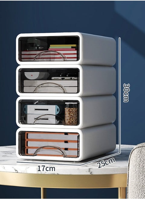 Stackable Desk Storage Drawers, Desktop Organizer with Drawers, Stackable Storage Box, Plastic Desk Storage Organizer for Home, Office, School, Makeup, Crafts, Bathroom(4 small )