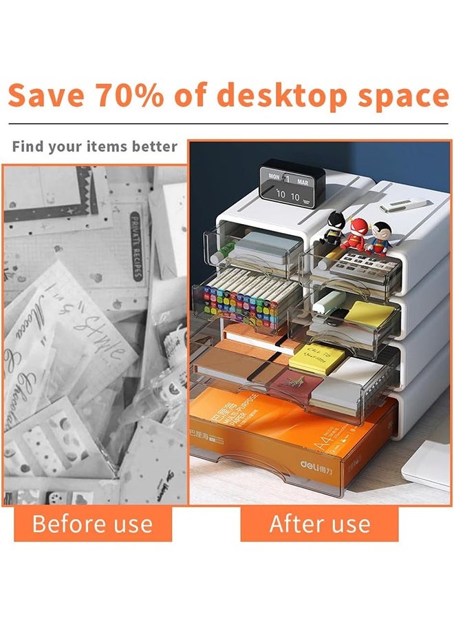 JCB CHIC - Stackable Desk Storage Drawers, Desktop Organizer with Drawers, Stackable Storage Box, Plastic Desk Storage Organizer for Home, Office, School, Makeup, Crafts, Bathroom(4 small ) - Image 1