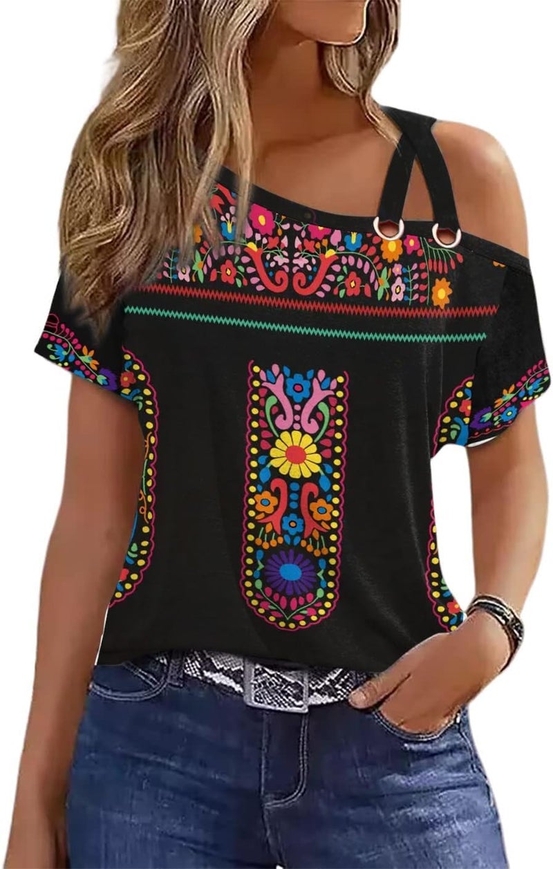 SAUKOLE Short Sleeve T Shirts for Women Sexy Criss-Cross Cold Shoulder Shirts Summer Casual Fashion Tops - Image 1