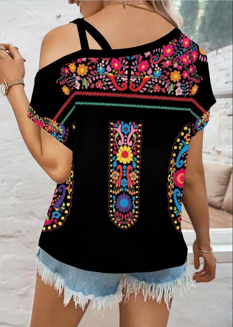 SAUKOLE Short Sleeve T Shirts for Women Sexy Criss-Cross Cold Shoulder Shirts Summer Casual Fashion Tops - Image 3