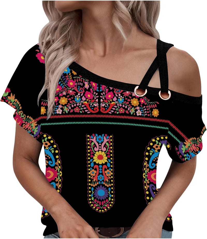 SAUKOLE Short Sleeve T Shirts for Women Sexy Criss-Cross Cold Shoulder Shirts Summer Casual Fashion Tops - Image 4