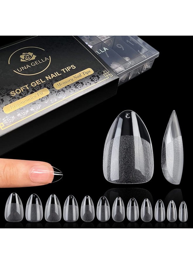 UNA GELLA Short Almond Nail Tips 600 Pcs Prefiled Soft Gel Full Cover Almond Nail Tips Press On Nails 12 Sizes Half Matte Clear Fake Almond Shaped Gel Nails For Nail Extension Home Diy Salon With Box  - Image 1