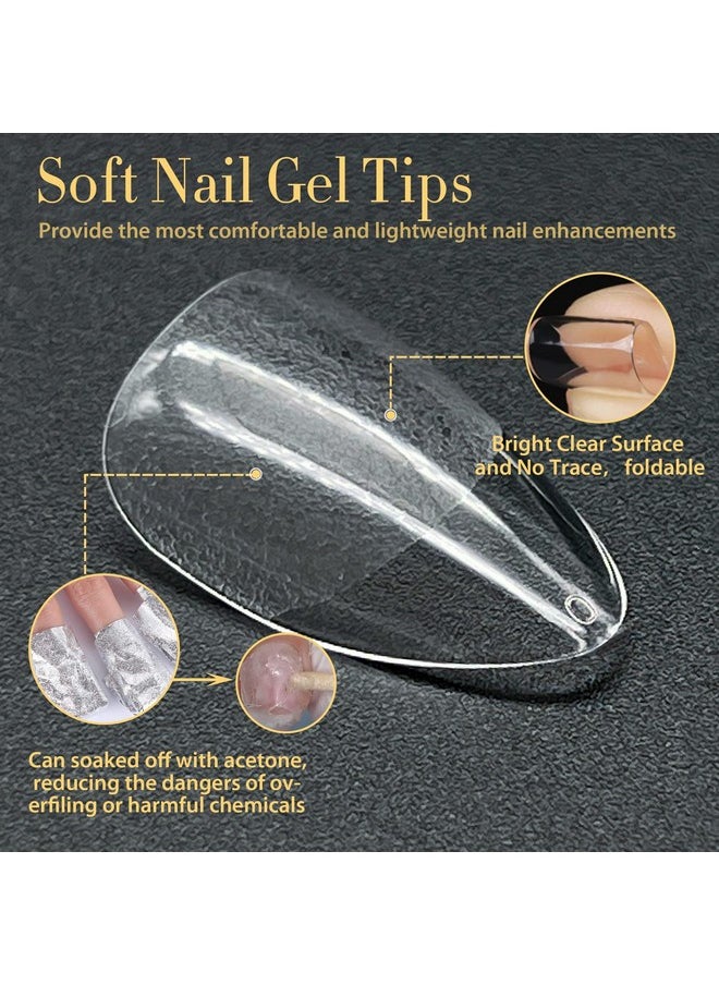 UNA GELLA Short Almond Nail Tips 600 Pcs Prefiled Soft Gel Full Cover Almond Nail Tips Press On Nails 12 Sizes Half Matte Clear Fake Almond Shaped Gel Nails For Nail Extension Home Diy Salon With Box  - Image 3
