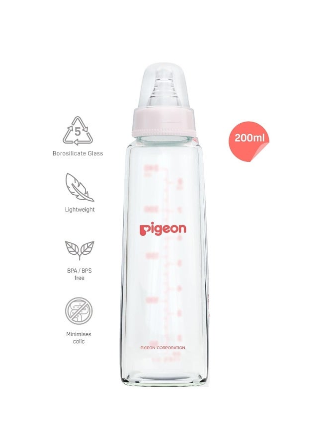 pigeon Flexible Glass Nursing/Feeding Bottle with Added Nipple M, for 4+ Month Babies, Borosilicate Nursing/Feeding Bottle for Babies, BPA Free, BPS Free, Pink, 240 ml - Image 2
