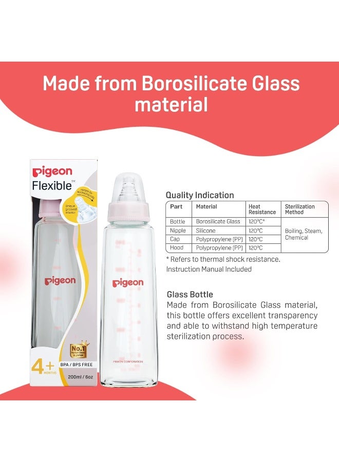 pigeon Flexible Glass Nursing/Feeding Bottle with Added Nipple M, for 4+ Month Babies, Borosilicate Nursing/Feeding Bottle for Babies, BPA Free, BPS Free, Pink, 240 ml - Image 5