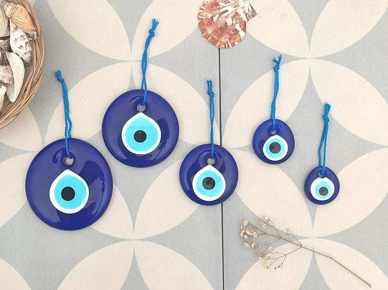 Candymosa Blue Evil Eye Hanging Ornament Set of 5 - Turkish Glass Nazar Home Protection Charm - Wall Decor for Housewarming, Blessing, Wedding & Engagement - Image 5