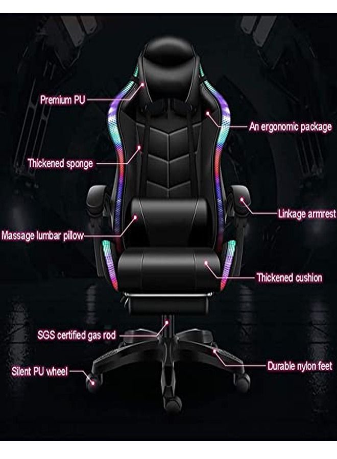 fashionhome High Quality Ergonomic Swivel Gaming and Office Chair with RGB Lights Speakers and Remote Adjustable Massage Recliner - Image 5