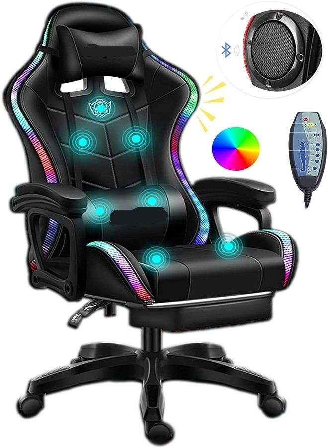 fashionhome High Quality Ergonomic Swivel Gaming and Office Chair with RGB Lights Speakers and Remote Adjustable Massage Recliner - Image 3