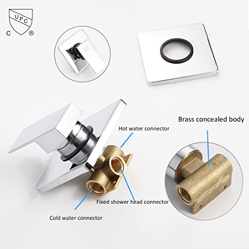 POP SANITARYWARE Single Function Shower Trim Kit with Rough-in Valve, Bathroom Rain Shower Set Bath Rainfall Shower Faucet System with Square Stainless Steel Metal Showerhead, Polished Chrome - Image 5