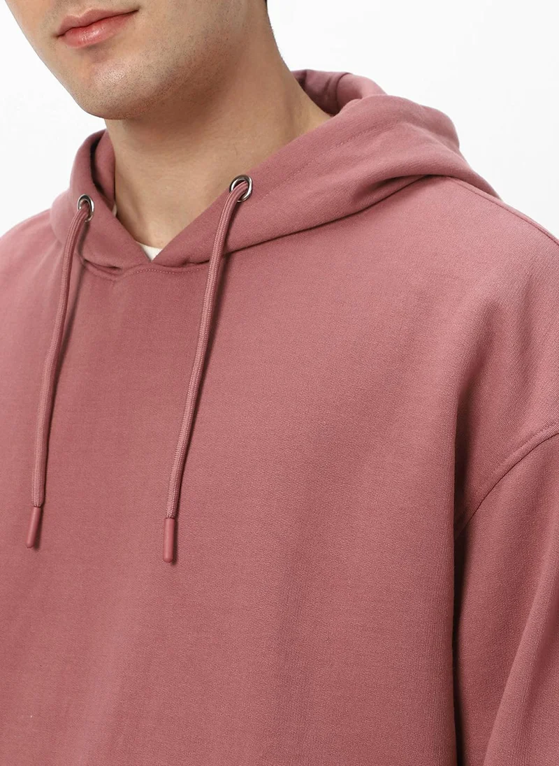 Urbano Fashion  Urbano Fashion Men's Old Rose Cotton Solid Oversized Hooded Neck Sweatshirt for Men | Best Price UAE