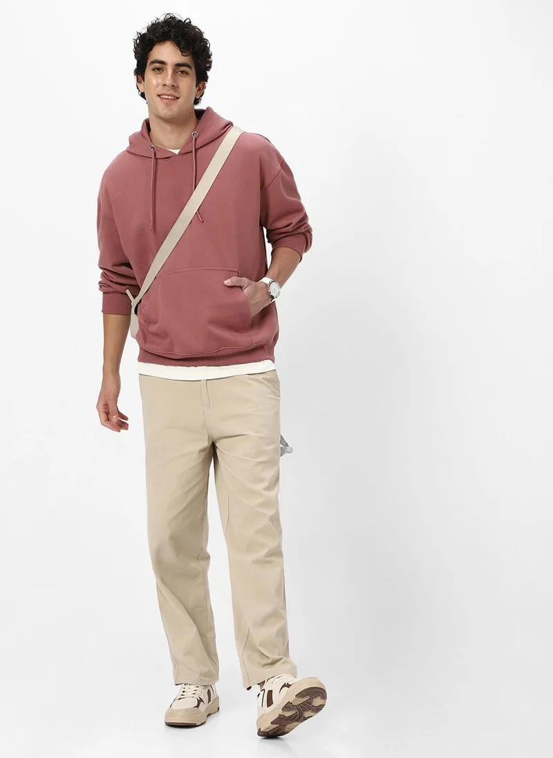 Urbano Fashion  Urbano Fashion Men's Old Rose Cotton Solid Oversized Hooded Neck Sweatshirt for Men | Best Price UAE