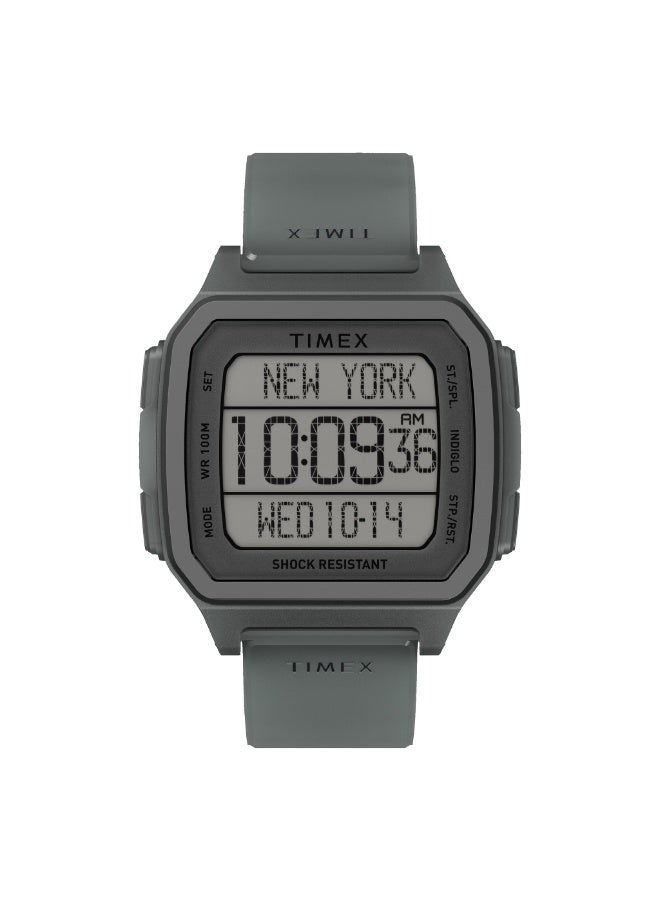 تيميكس ساعة TIMEX الرقمية ذات الأمر الحضري TW2U56400  رمادي سيليكون للرجال، متينة وأنيقة - Image 1