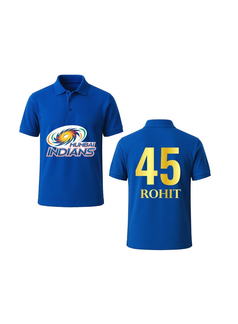 PRINTSHOP4ME Mumbai Indians Cricket Men's Dry-Fit Polo Neck T-Shirt|Tshirt With Cap|Soft&Breathable Sportswear For Cricket Lovers|Wear It For Games - Image 1
