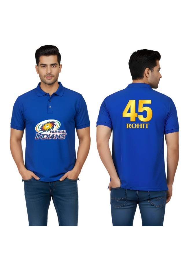 PRINTSHOP4ME Mumbai Indians Cricket Men's Dry-Fit Polo Neck T-Shirt|Tshirt With Cap|Soft&Breathable Sportswear For Cricket Lovers|Wear It For Games - Image 1