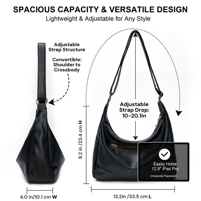 YDF Purses for Women Slouchy Shoulder Bag Hobo Bag Soft Vegan Leather Adjustable Wide Strap Crossbody Tote Multi Pocket Handbags - Image 4