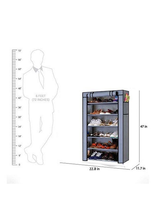Ebee Grey 6 Shelves Collapsible Plastic Shoe Rack, 29.7 x 57.9 x 119.4 cm - Image 2