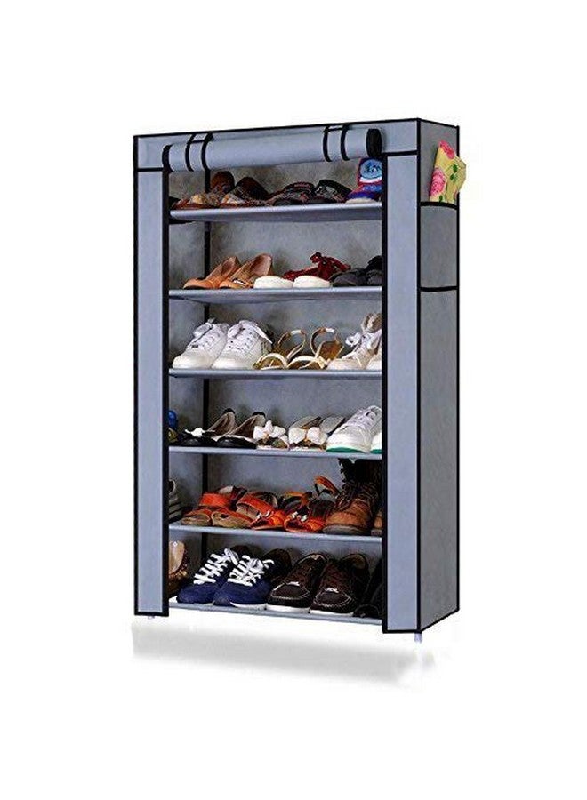 Ebee Grey 6 Shelves Collapsible Plastic Shoe Rack, 29.7 x 57.9 x 119.4 cm - Image 1