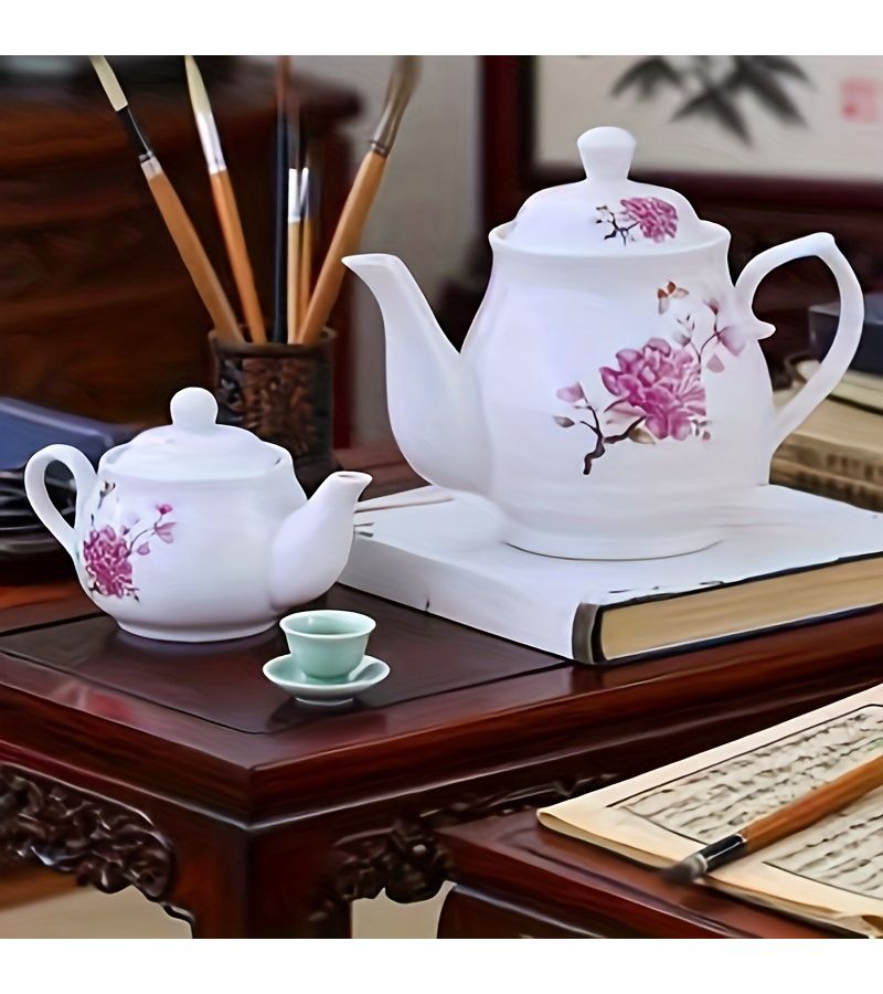 1pc Distinctive Printed Ceramic Teapot Adorned With Pink Floral Butterfly Patterns Peony 400ml Showcasing Chinese Elegant Aesthetics Suitable For Tea Brewing And Decorating Chinese Tea Space - Image 3