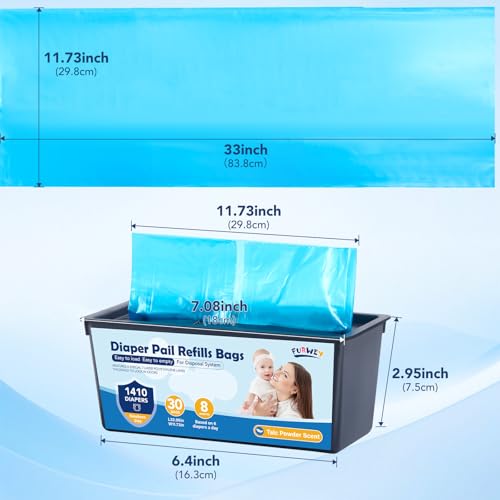 FURWEY Diaper Pail Refill Bags 30 Bags Per RefillCompatible with Genie Easy Roll Signature Diaper Pails Holds Up to 5640 Newborn Diapers Talc Powder Scent 7 Layer Odor BarrierScented4PACK 120 Bags - Image 3