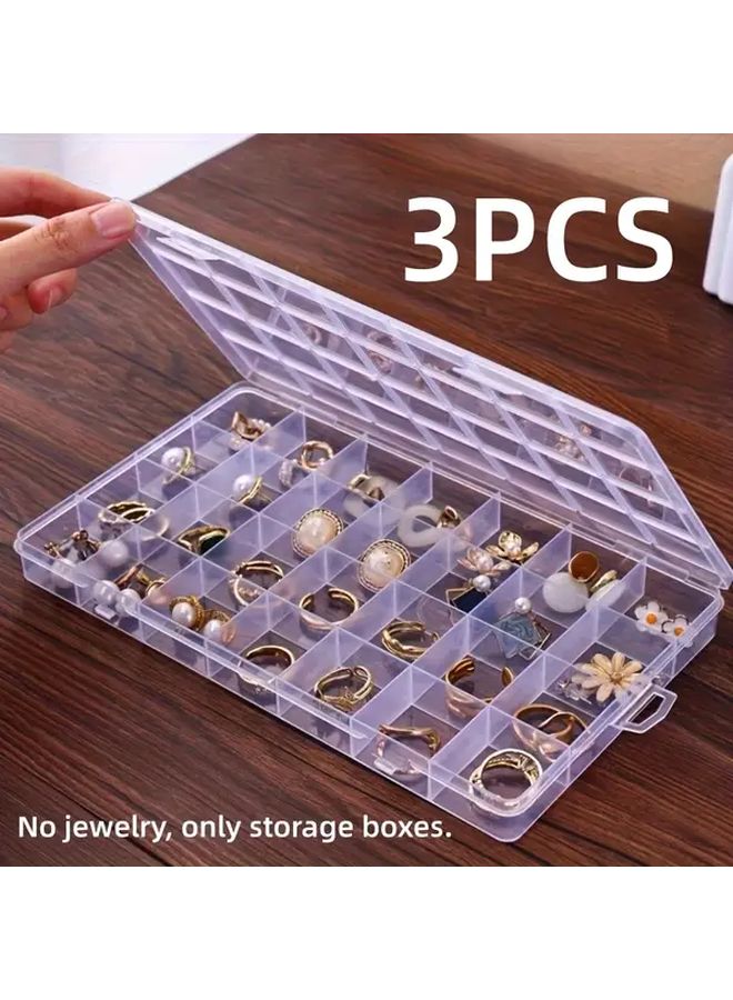 3pcs Modern 28 Grid Transparent Jewelry Storage Box with Fixed Partition - Image 1