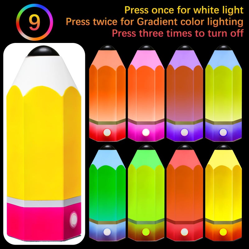 VIHOSE Classroom Pencil Lamp Glass LED Design Classroom Lamp for Teachers Students Gifts 11.4" Adjustable Multicolor Night Light Supplies for School Holiday Gift Desk Home Bedroom Table Decoration - Image 4
