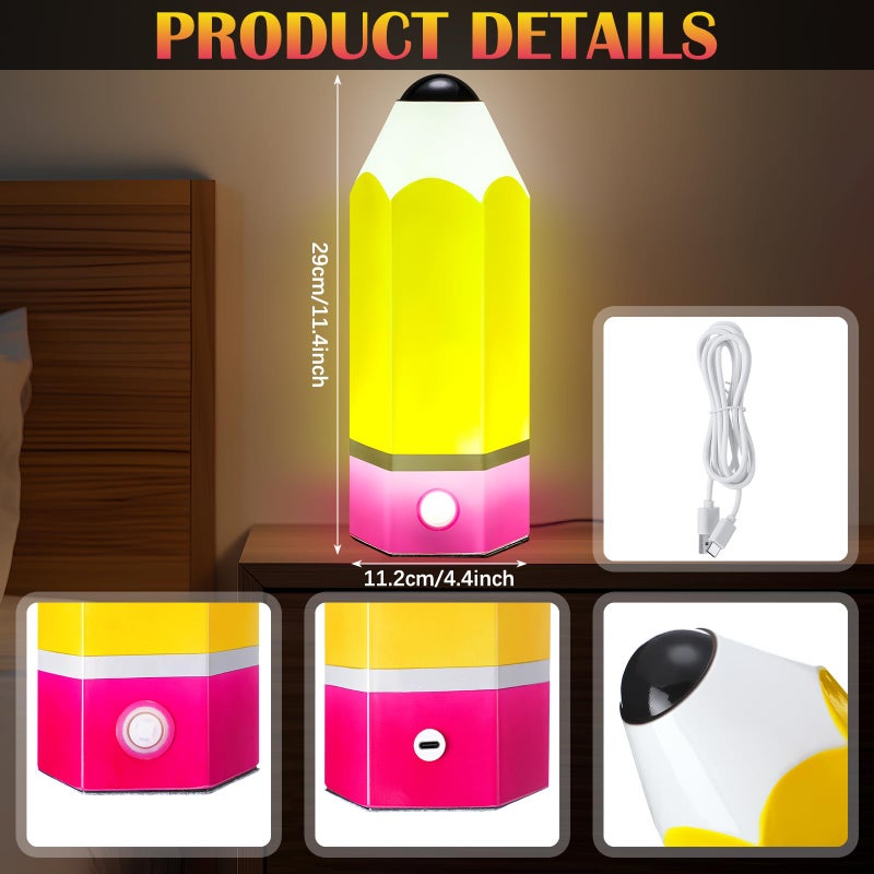 VIHOSE Classroom Pencil Lamp Glass LED Design Classroom Lamp for Teachers Students Gifts 11.4" Adjustable Multicolor Night Light Supplies for School Holiday Gift Desk Home Bedroom Table Decoration - Image 3