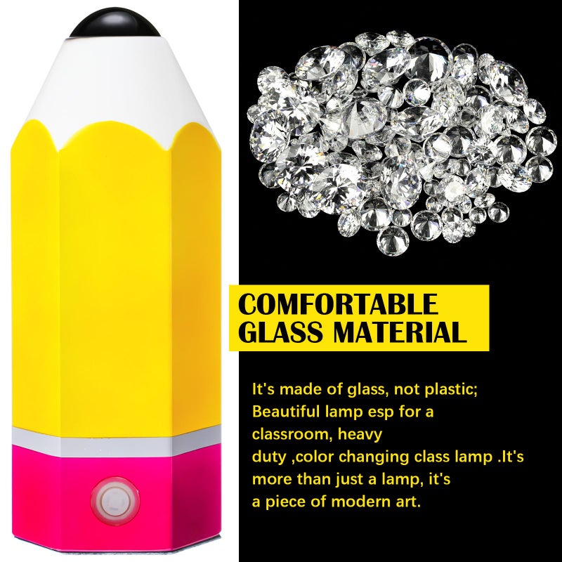 VIHOSE Classroom Pencil Lamp Glass LED Design Classroom Lamp for Teachers Students Gifts 11.4" Adjustable Multicolor Night Light Supplies for School Holiday Gift Desk Home Bedroom Table Decoration - Image 2