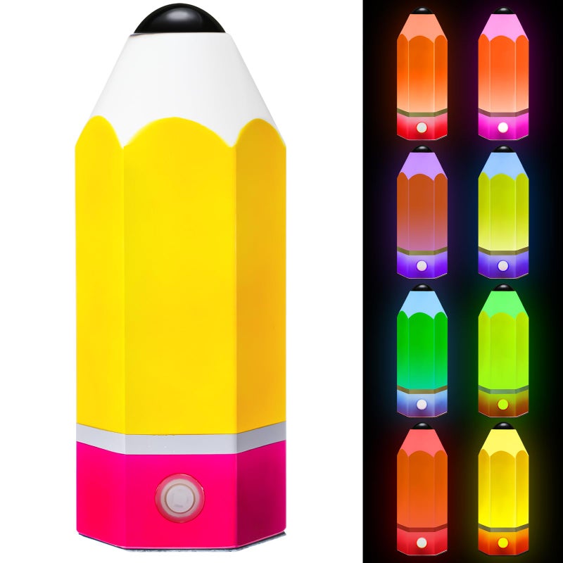 VIHOSE Classroom Pencil Lamp Glass LED Design Classroom Lamp for Teachers Students Gifts 11.4" Adjustable Multicolor Night Light Supplies for School Holiday Gift Desk Home Bedroom Table Decoration - Image 1