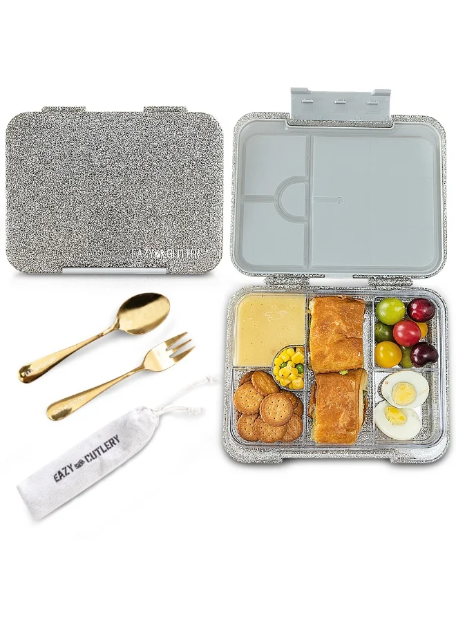 Eazy Kids Eazy Kids Personalized 6 & 4 Convertible Bento Lunch Box - Glitter Ivory
