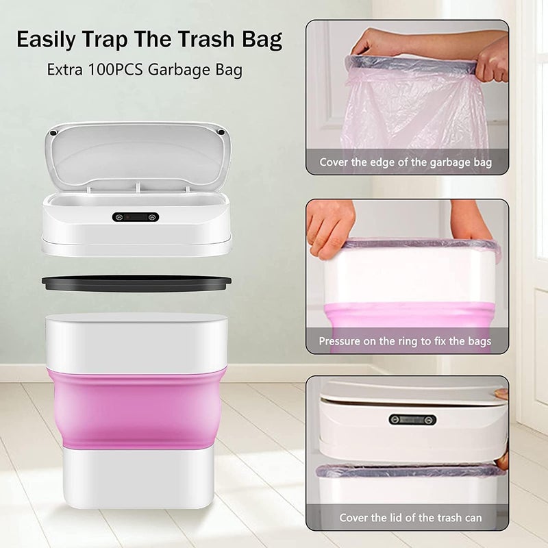 Fodgo TouchFree Automatic Smart Trash Container Adjustable Trash Basket with Waterproof Cover Small Trash Basket for Kitchen Bedroom Bathroom Office Home - Image 2