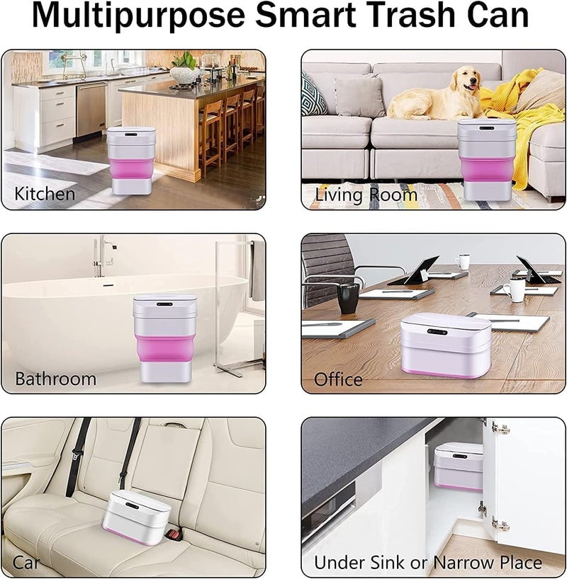 Fodgo TouchFree Automatic Smart Trash Container Adjustable Trash Basket with Waterproof Cover Small Trash Basket for Kitchen Bedroom Bathroom Office Home - Image 3